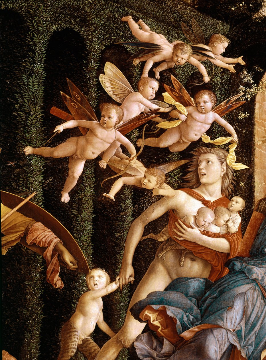Triumph of the Virtues (Minerva som fordriver lastene fra dydens hage), detalj (olje på lerret av Andrea Mantegna