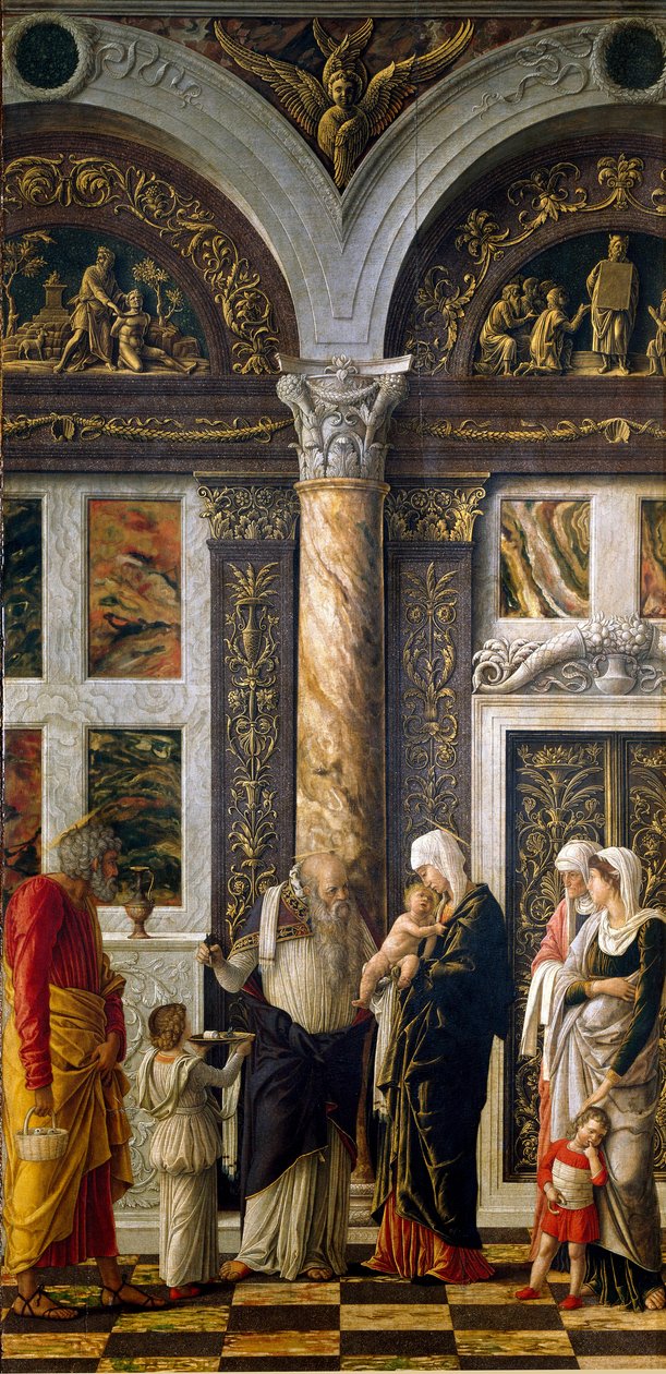 Uffizi polyptisk: "" omskjæring""" Høyre del. Detrempe på tre av Andrea Mantegna (1431-1506) 1464-1470. Dim. 86x42,5 cm Firenze, Galleria degli Uffizi (kontorer) av Andrea Mantegna