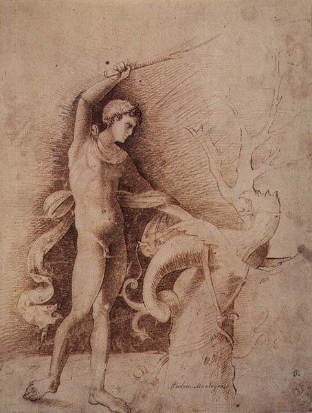 Ung mann som kjemper mot en drage av Andrea Mantegna