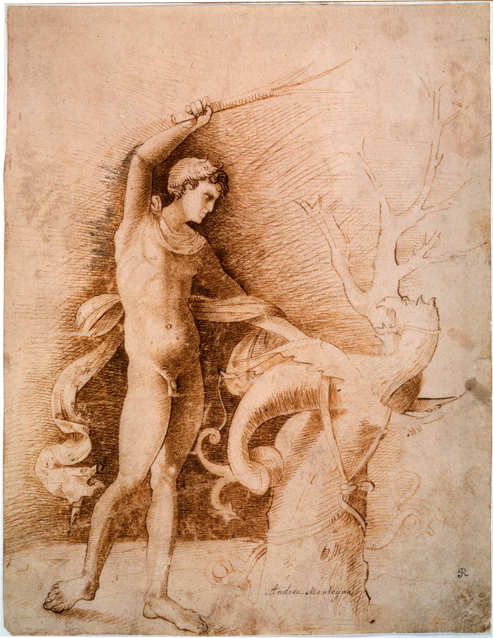 Ung mann Fighting the Dragon, slutten av 1400-tallet av Andrea Mantegna