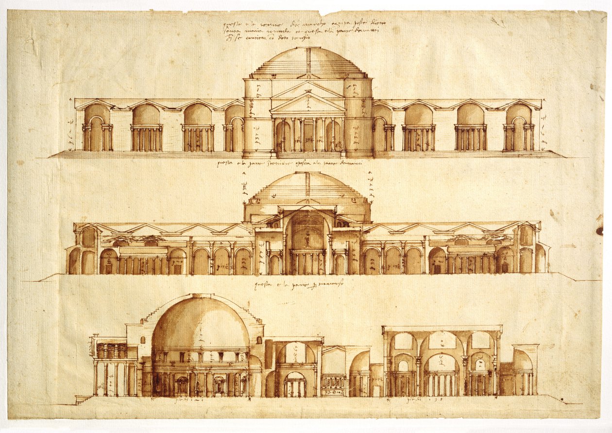 Gjenoppbyggingsprosjekt av badene i Agrippa, Roma, ca. 1550 av Andrea Palladio