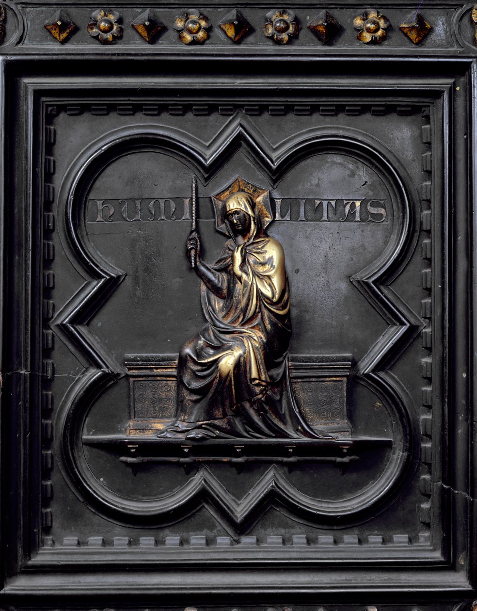 Ydmykhet, panel D i sørdørene til dåpskapellet i San Giovanni, 1336 (bronse) av Andrea Pisano