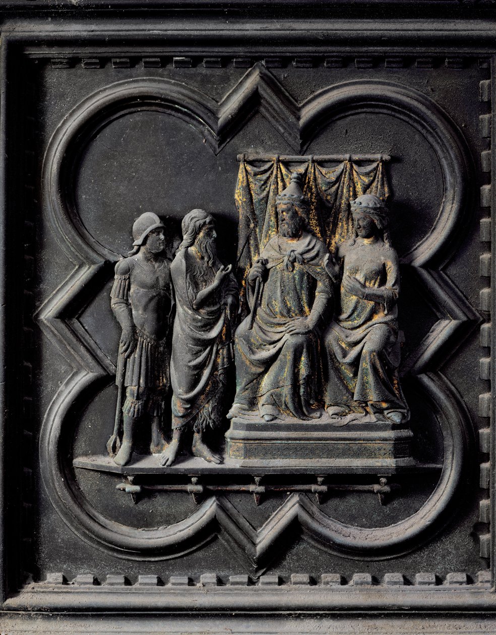 Døperen Johannes irettesetter kong Herodes (21 f.Kr.-39 e.Kr.), ellevte panel av sørdørene til dåpskapellet i San Giovanni, 1336 (bronse) av Andrea Pisano