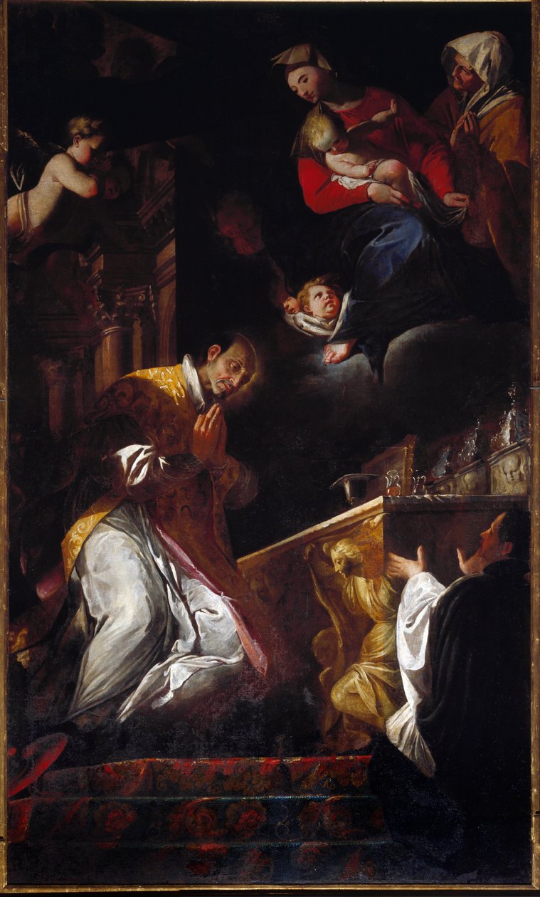 Representasjon av San Francesco Borgia (Saint Francois Borgia) (1510-1572) Jesuite og spansk helligmaleri av Andrea Pozzo (1642-1709) Genes, Church of Santi Andrea e Ambrogio av Andrea Pozzo