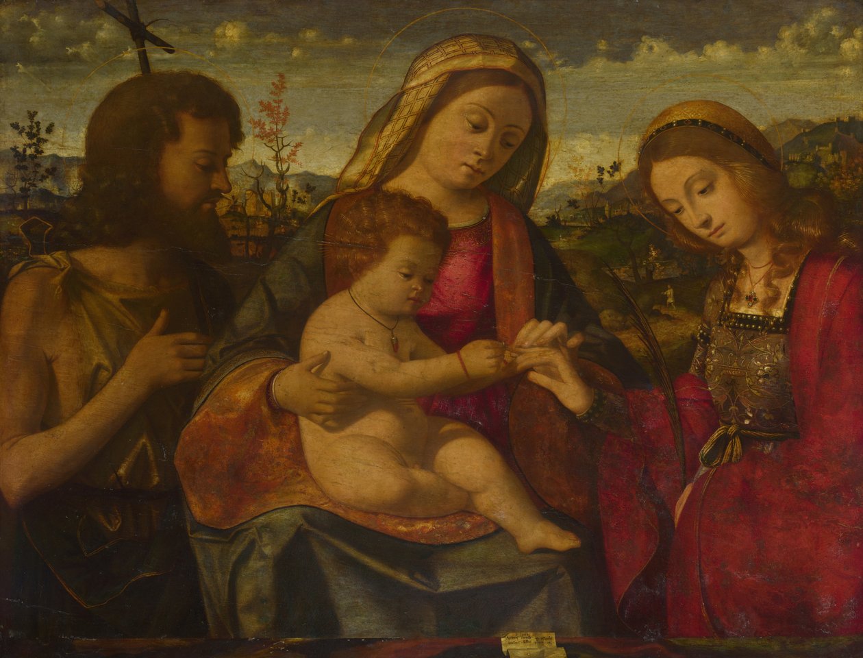 Jomfruen og barnet med de hellige døperen Johannes og Katarina, 1504 av Andrea Previtali