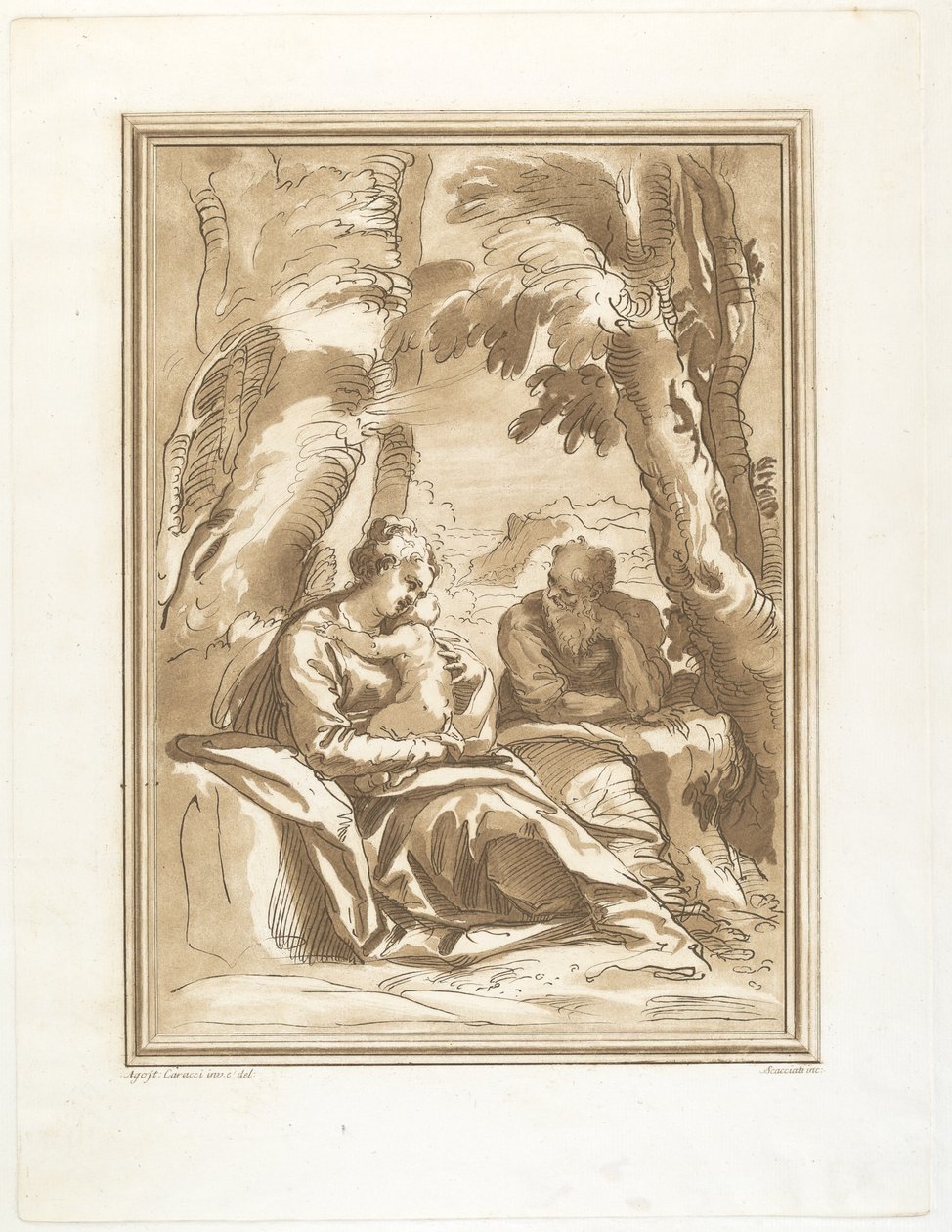 Hvil på flyturen til Egypt av Andrea Scacciati after Agostino Carracci