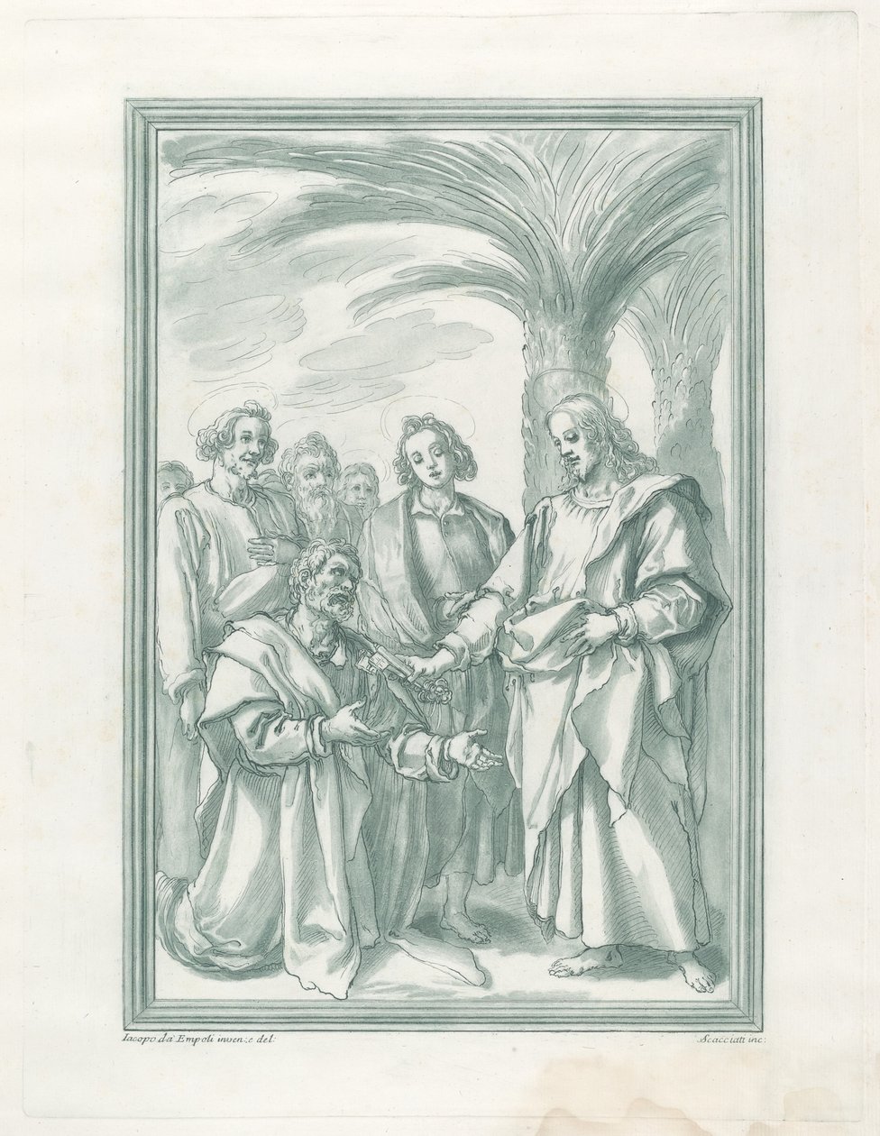 Kristus sender nøklene til Peter av Andrea Scacciati after Jacopo Chimenti
