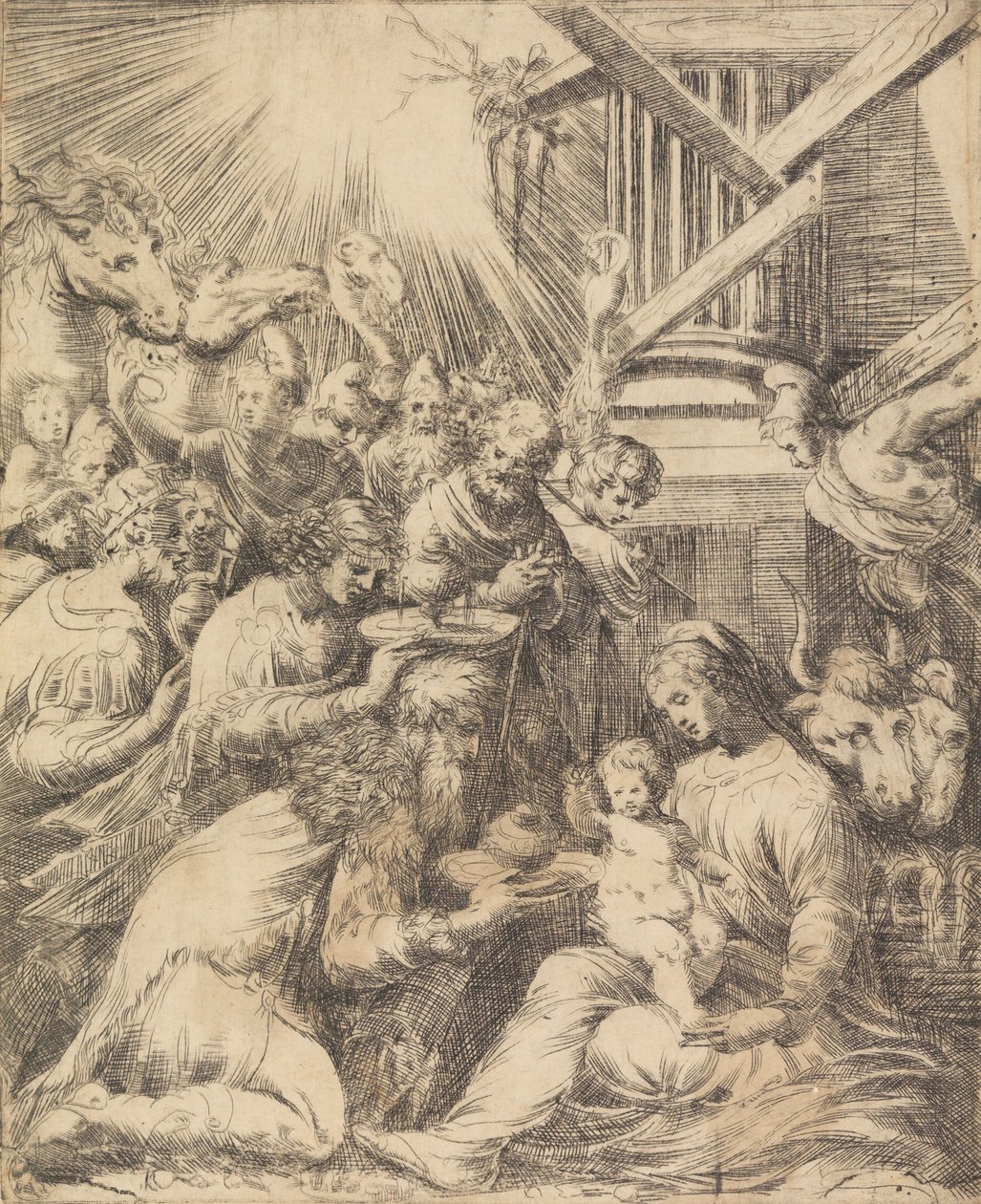 Tilbedelse av magi, ca. 1553-60. av Andrea Schiavone