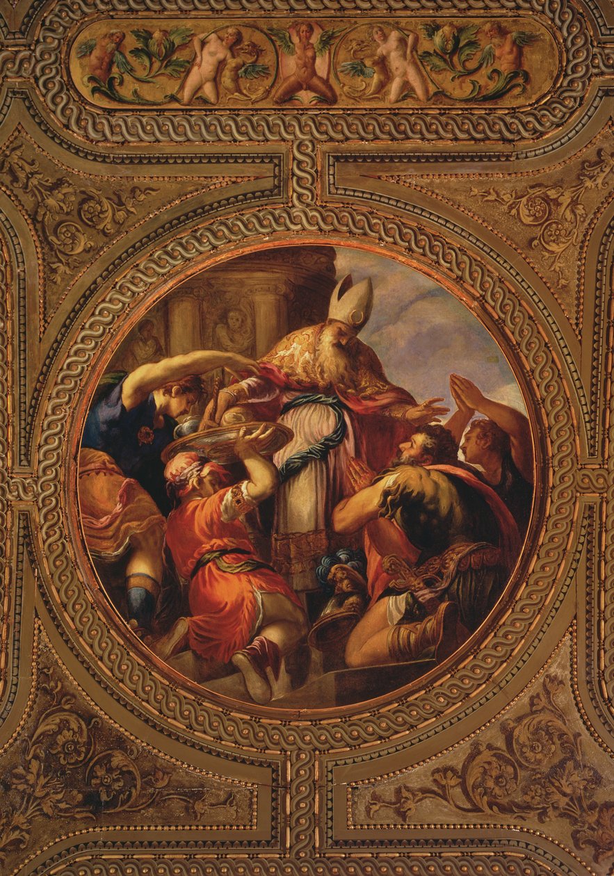 Allegory of the Prestedømme, fra taket på biblioteket, 1556 av Andrea Schiavone