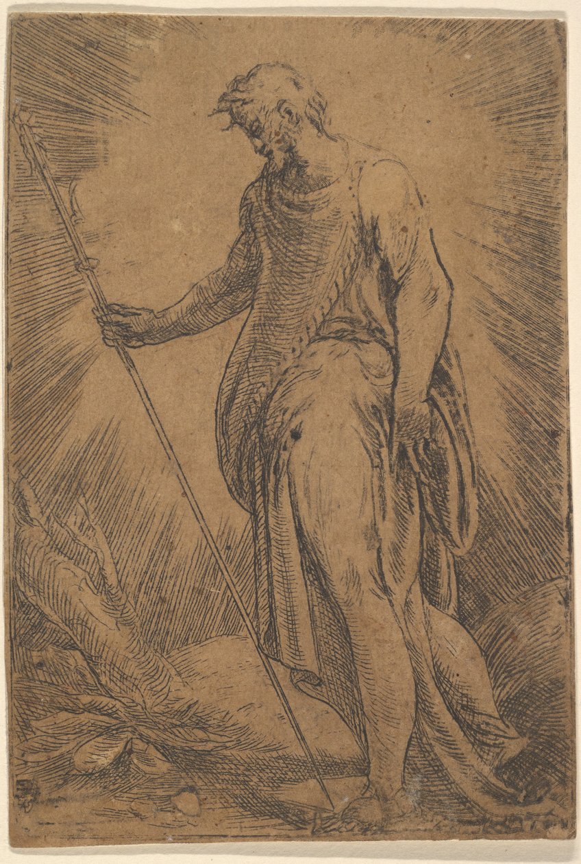 En apostel som holder en stav vendt mot venstre, ca. 1540-60. av Andrea Schiavone