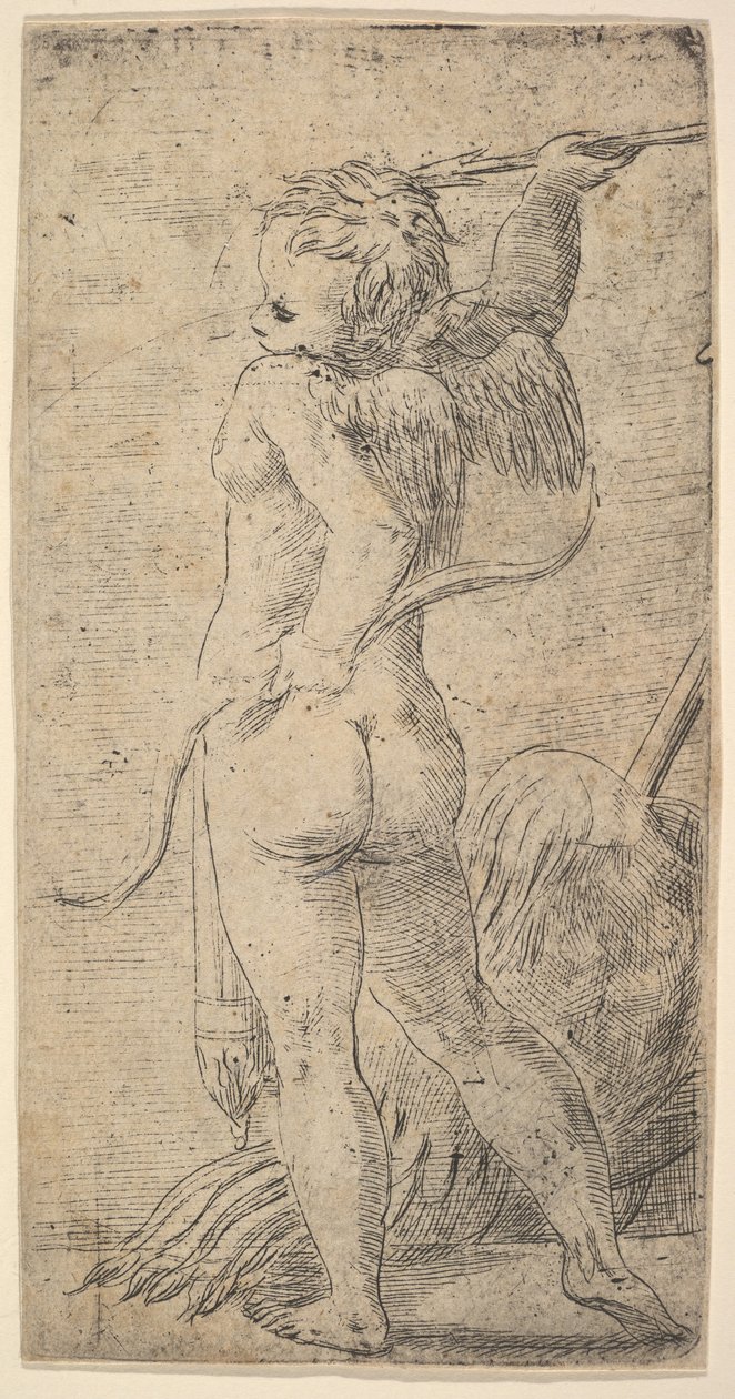 Amor sett bakfra med en pil i løftet høyre hånd, ca. 1543-45. av Andrea Schiavone