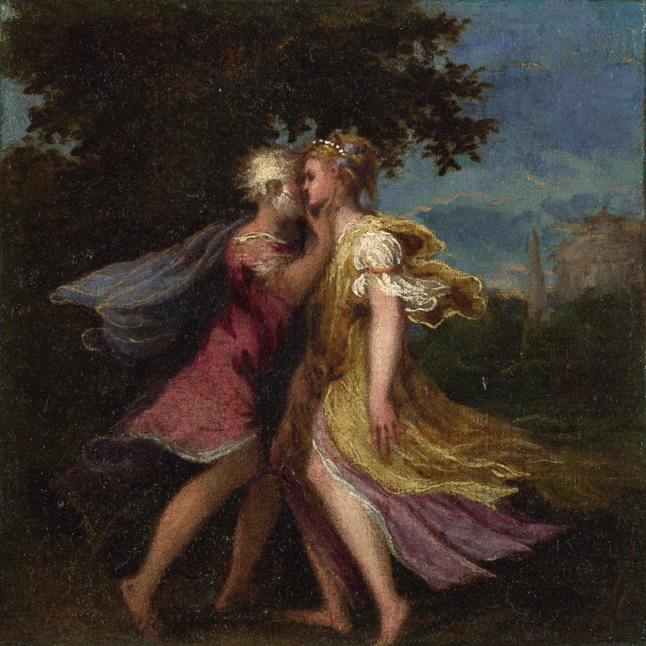 Jupiter forfører Callisto, ca. 1550 av Andrea Schiavone
