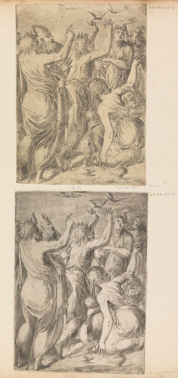 Moses viser vaktlene til israelittene, ca. 1545. av Andrea Schiavone