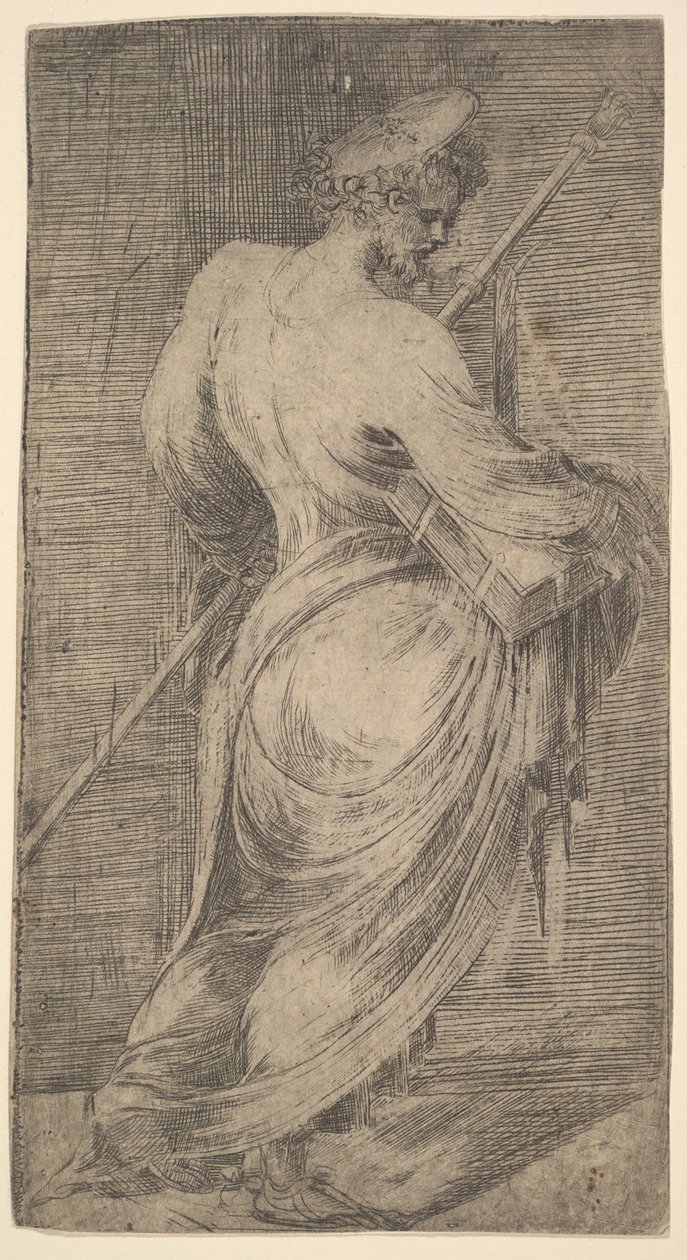 Saint James Major holder en stav og en bok vendt mot høyre, fra Kristus og Apo..., ca. 1548-50. av Andrea Schiavone