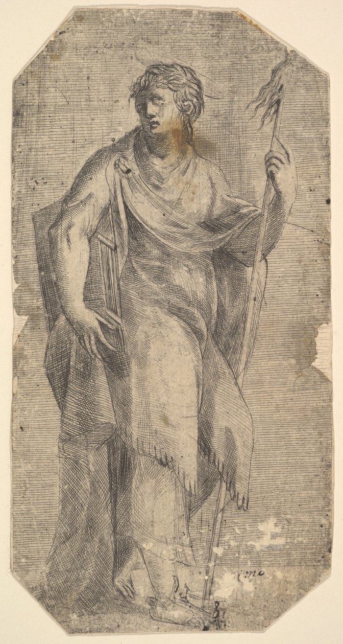Saint Matthew holder en stav og en bok, svinger til venstre, ca. 1540-50. av Andrea Schiavone