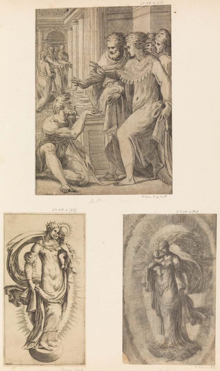 St. Peter og St. Johannes kurerer den lamme mannen, jomfru og barn, ca. 1543-60. av Andrea Schiavone