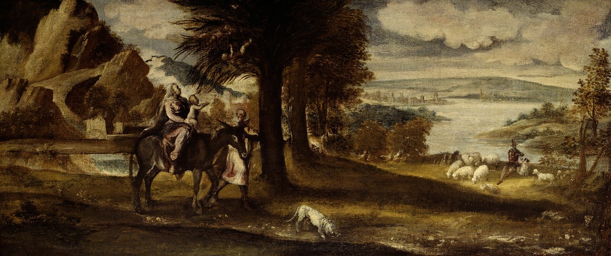 Flukten til Egypt, 154050. av Andrea Schiavone