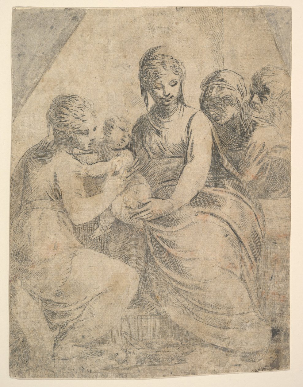 Jomfruen og barnet akkompagnert av helgener, ca. 1540-50. av Andrea Schiavone