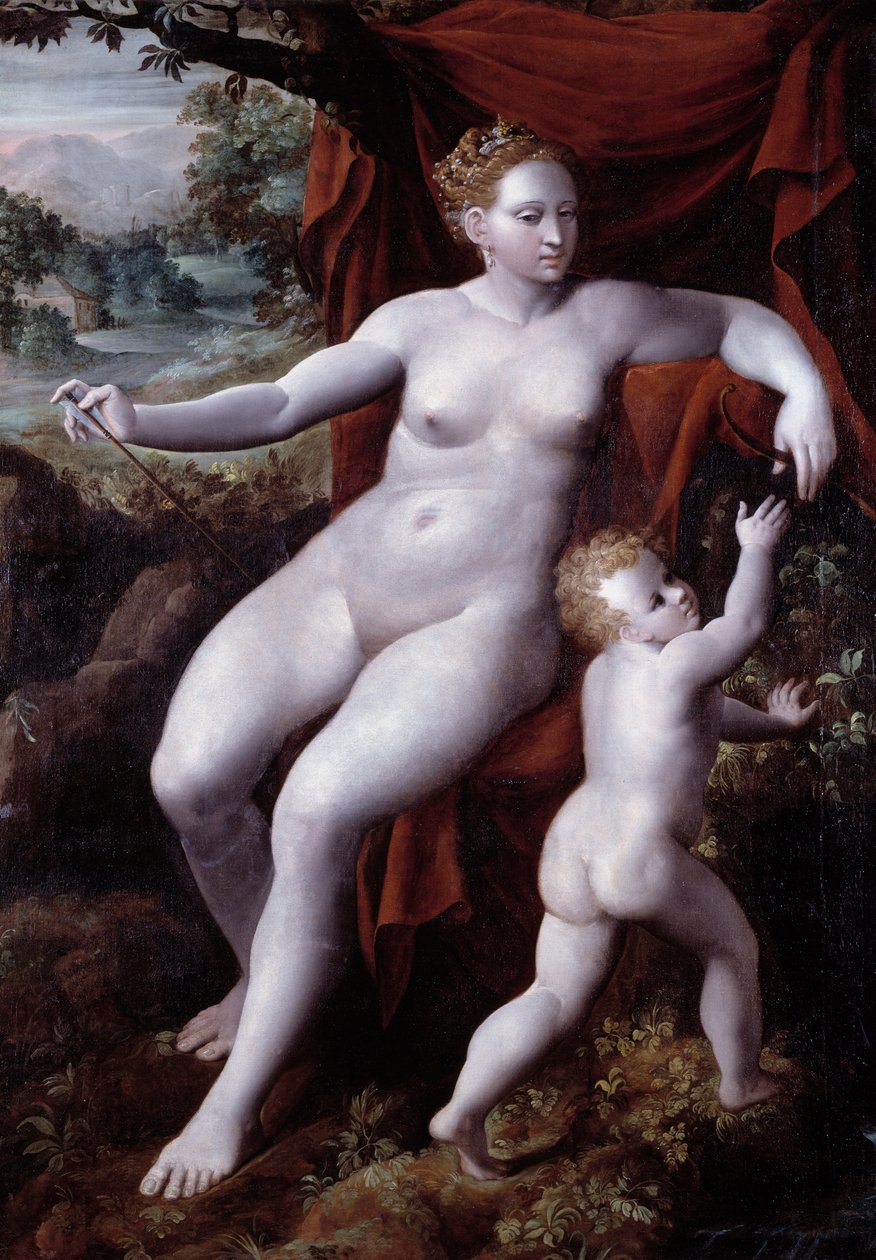 Venus og Amor-maleri av Andrea Semino (1526-1594) 1577 Genes, Musei di Strada Nuova (tidligere Palazzo Bianco) av Andrea Semino