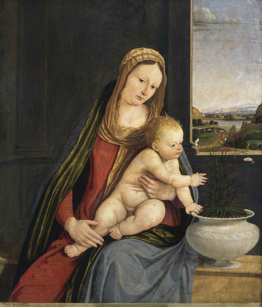 Madonna of the Carnations, ca. 1495 (olje og tempera om bord) av Andrea Solario