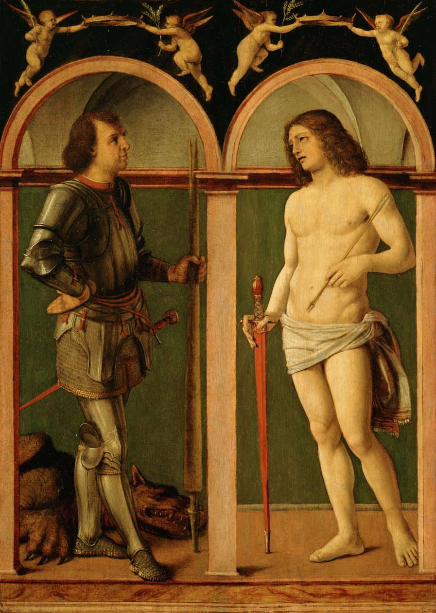 Saint George og Saint Sebastian (olje på trepanel) av Andrea Solario