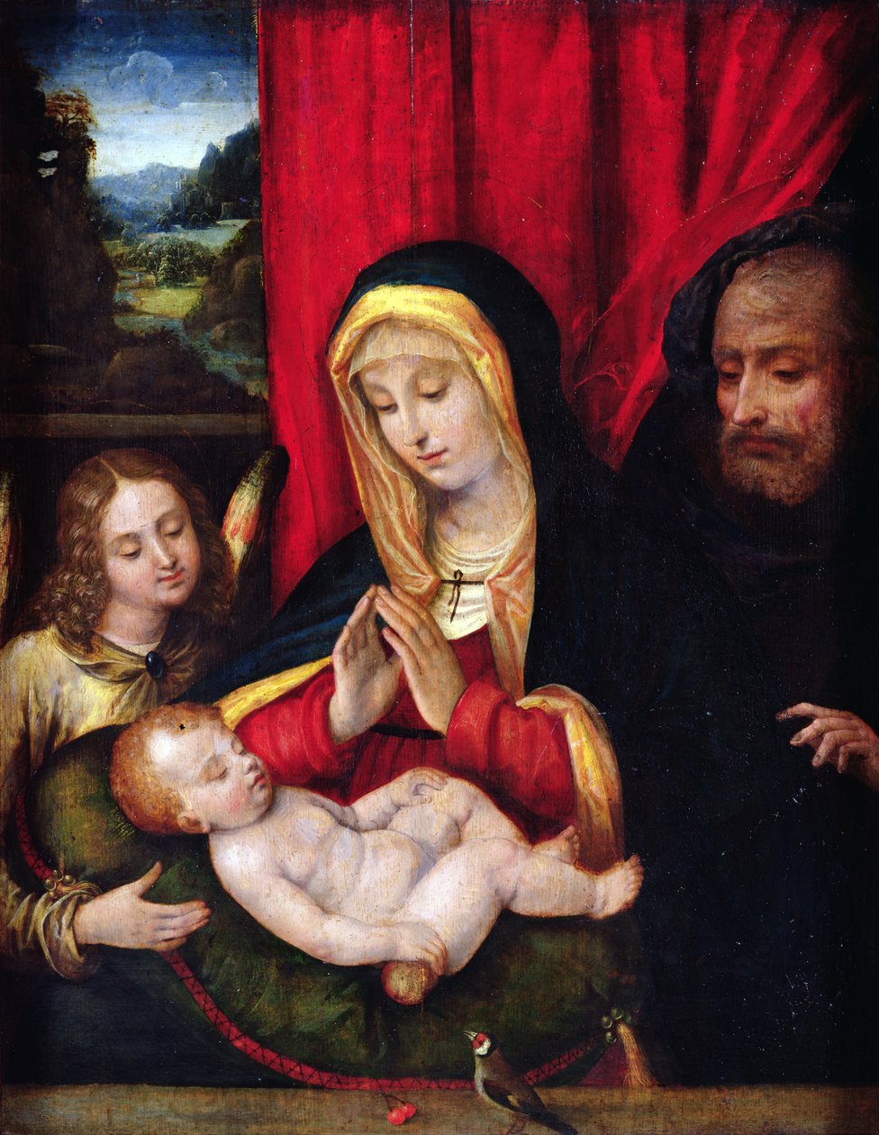 Den hellige familie (olje på tre) av Andrea Solario