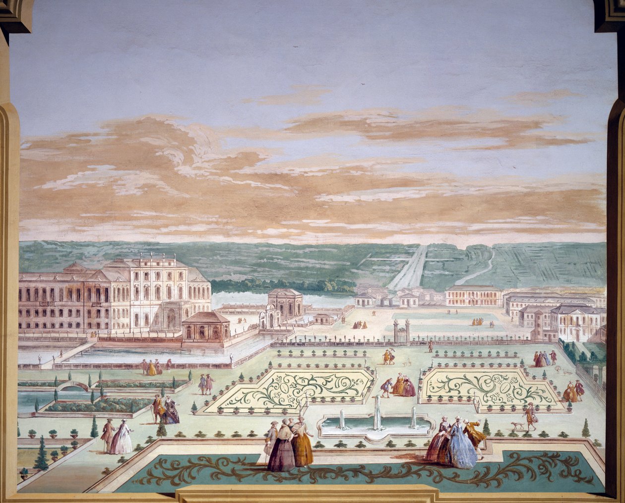 Perspektivtegning av en villa og imaginær hage, freskomaleri av Andrea Urbani (1711-1798) ved Villa Pisani, Stra, Veneto. Italia av Andrea Urbani