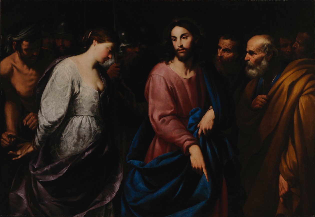 Kristus og kvinnen tatt i utroskap, ca. 1630. av Andrea Vaccaro