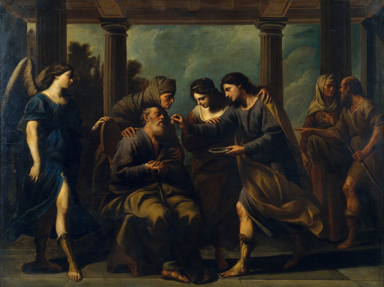 Tobias helbreder sin fars blindhet, ca. 1640 av Andrea Vaccaro