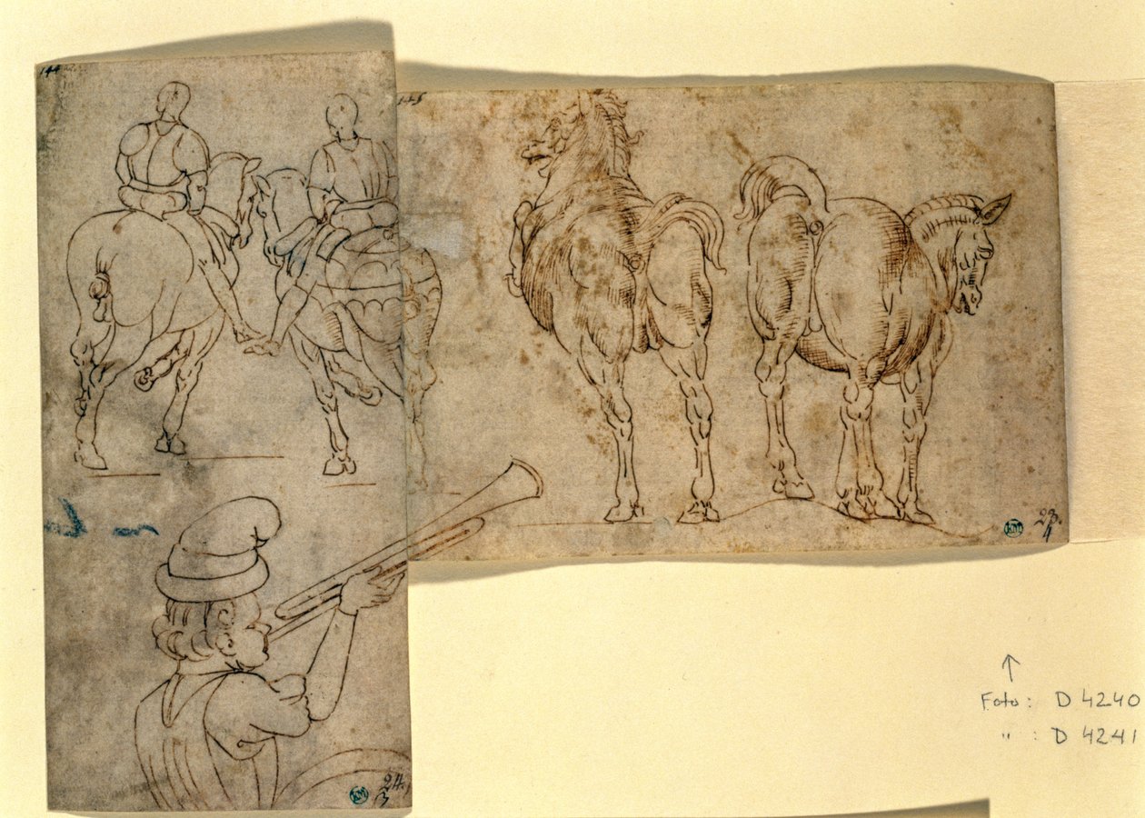 Inv nr.38 recto Sketch of Horses, ca. 1460-70 (penn og blekk) av Andrea Verrocchio