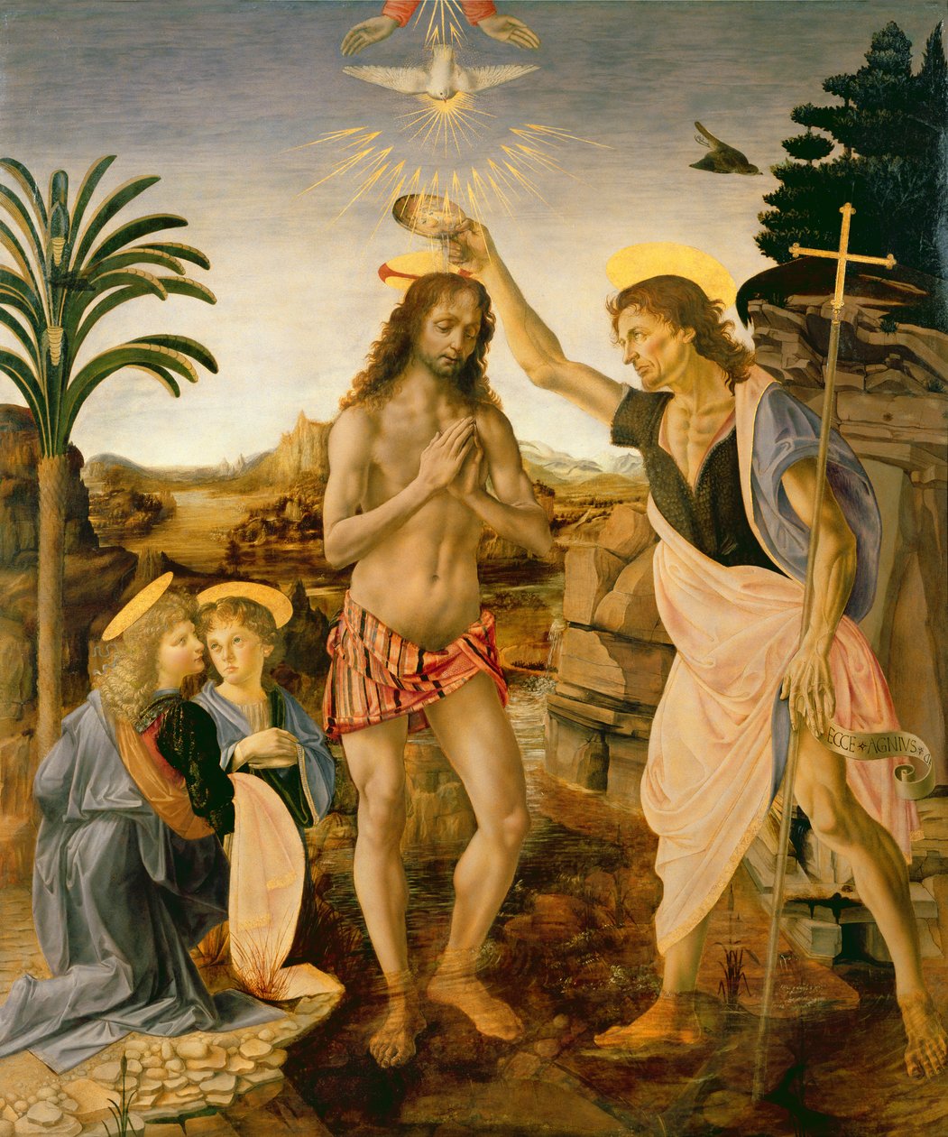 The Baptism of Christ av døperen Johannes, ca. 1475 av Andrea and Vinci Verrocchio