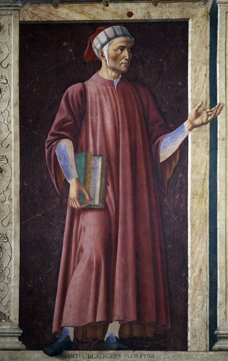 Dante Alighieri fra Villa Carducci-serien med kjente menn og kvinner, ca. 1450 (freskomaleri lagt på lerret) av Andrea del Castagno