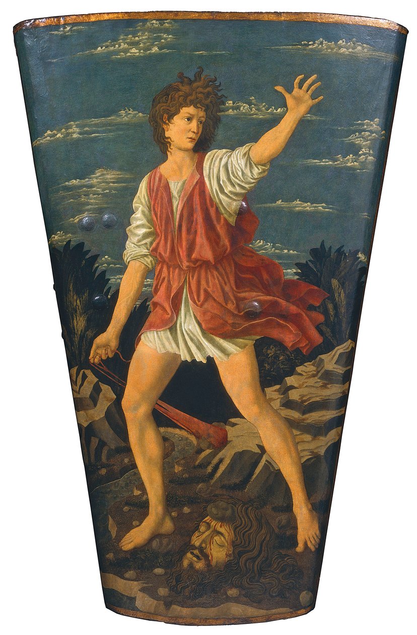 David med hodet til Goliat, ca. 1450-55 (tempera på lær på tre) av Andrea del Castagno