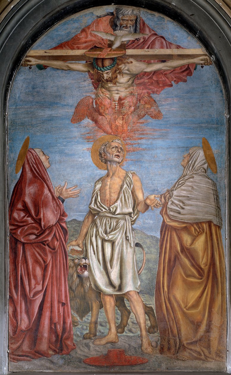 Hellig treenighet med Gud, Jesus Kristus og Den Hellige Ånd (Hellig Ånd) Fresco av Andrea del Castagno (ca. 1421-1457) Dim 296x180 cm Basilica della Santissima Annunziata, Firenze av Andrea del Castagno