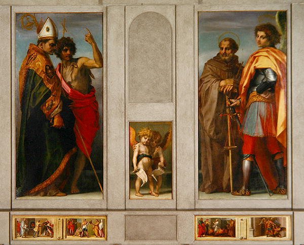 Altertavle med de fire hellige: erkeengelen, Michael, John Gualberto, Bernard og døperen Johannes, 1528 av Andrea del Sarto
