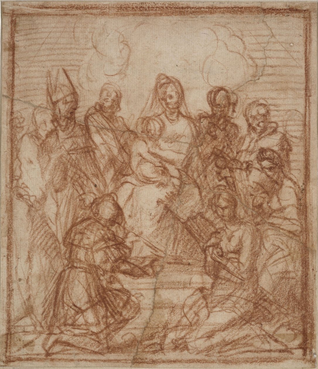 Enthroned Madonna with Child and eight saints Composition study, 1528 av Andrea del Sarto