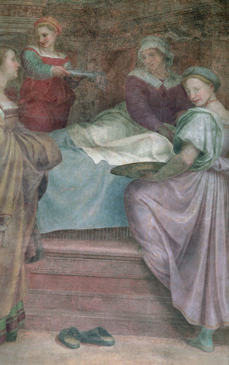 Ladies in Waiting, detalj fra Jomfruens fødsel av Andrea del Sarto