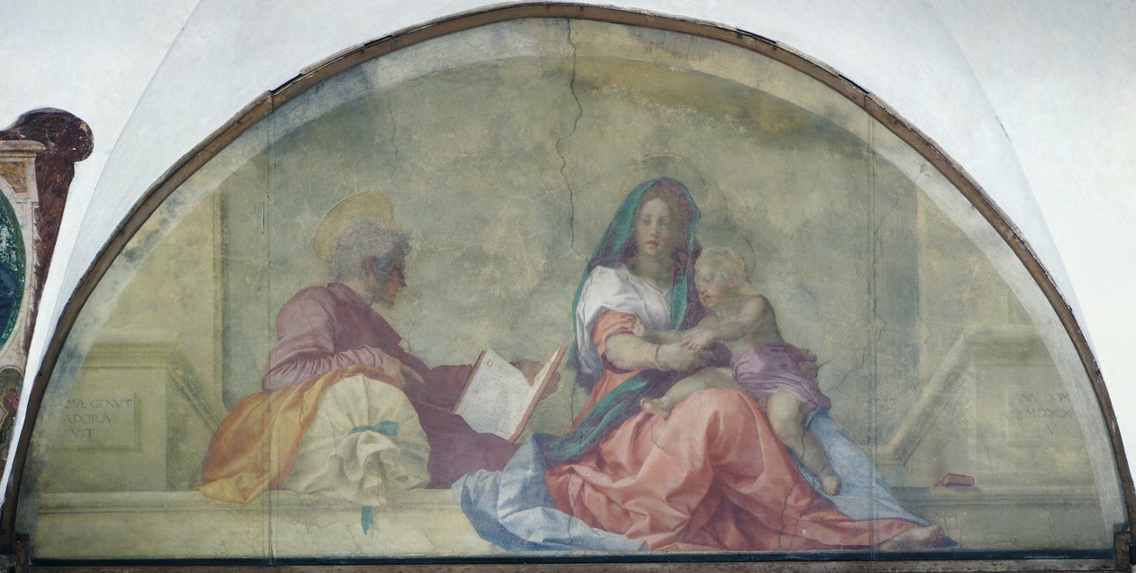 Lunette som viser Madonna del Sacco av Andrea del Sarto (1486-1530), freskomaleri av Andrea del Sarto