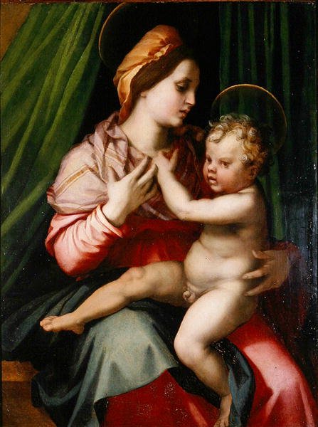 Madonna og barn (olje på panel) av Andrea del Sarto