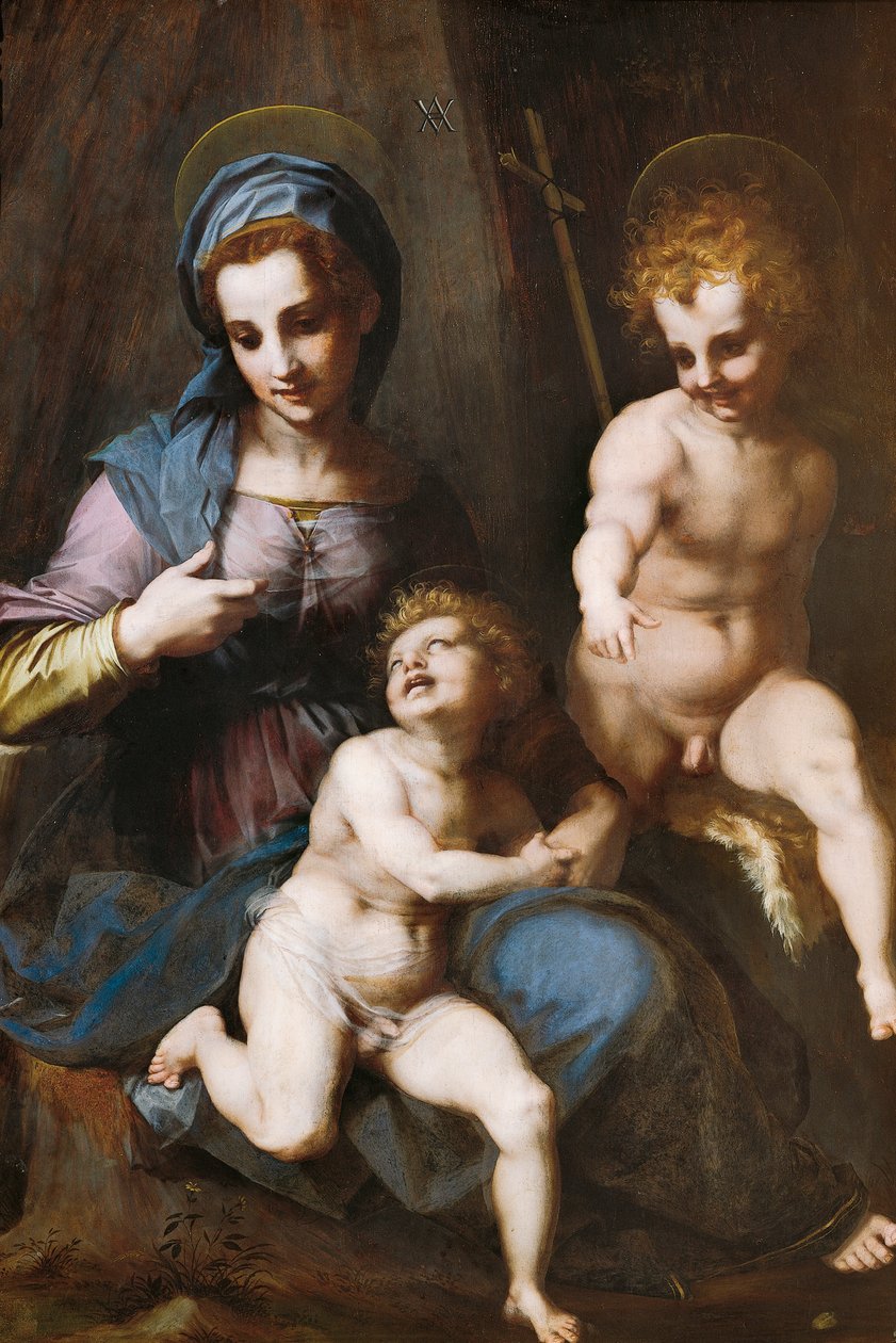 Madonna og barn med spedbarnet St. Johannes døperen av Andrea del Sarto