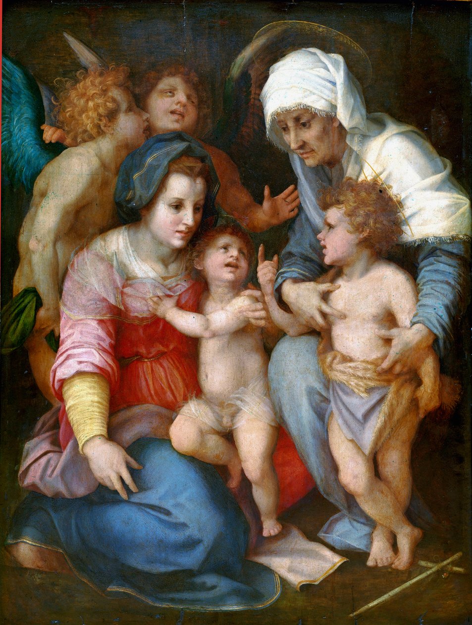 Madonna og barn med Saint Elizabeth, Saint John og to engler Maleri på tre av Andrea del Sarto (1486-1530) 1515-1516 Søn. 141x106 cm Paris, Musée du Louvre av Andrea del Sarto