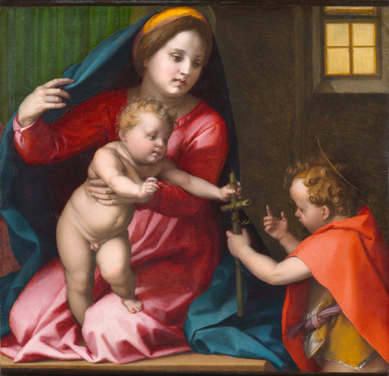 Madonna og barn med døperen Johannes, cirka 1528 (olje på panel) av Andrea del Sarto