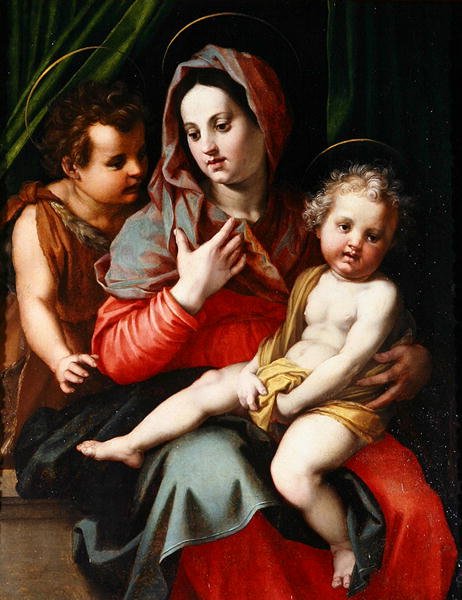 Madonna og barn med St. John (olje på panel) av Andrea del Sarto