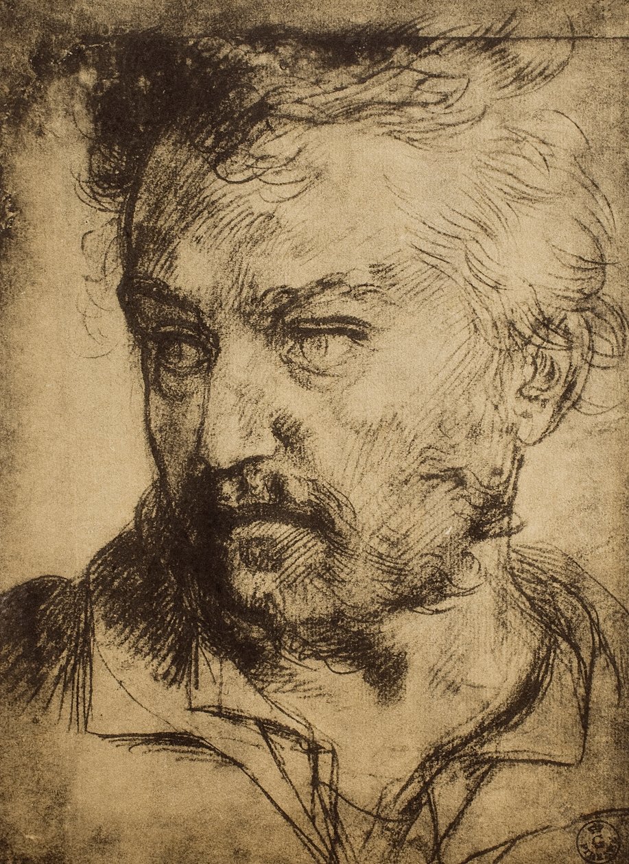 Mans hode; tegning av Andrea del Sarto. Cabinet of Drawings and Prints, Uffizi Gallery, Firenze av Andrea del Sarto