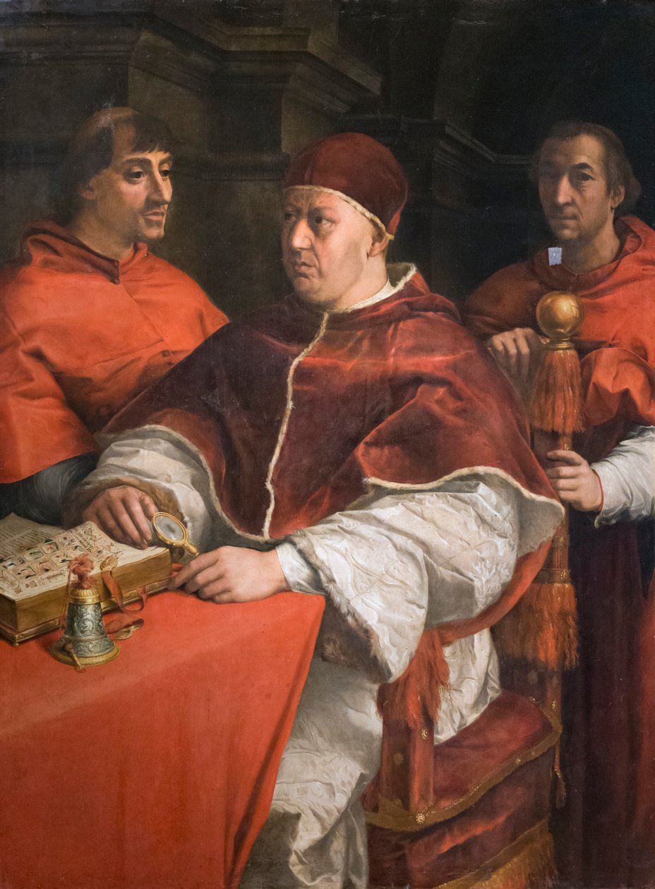 Portrett av pave Leone X med to kardinaler av Andrea del Sarto