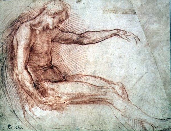 Sittende mann naken (rødt kritt på papir) av Andrea del Sarto