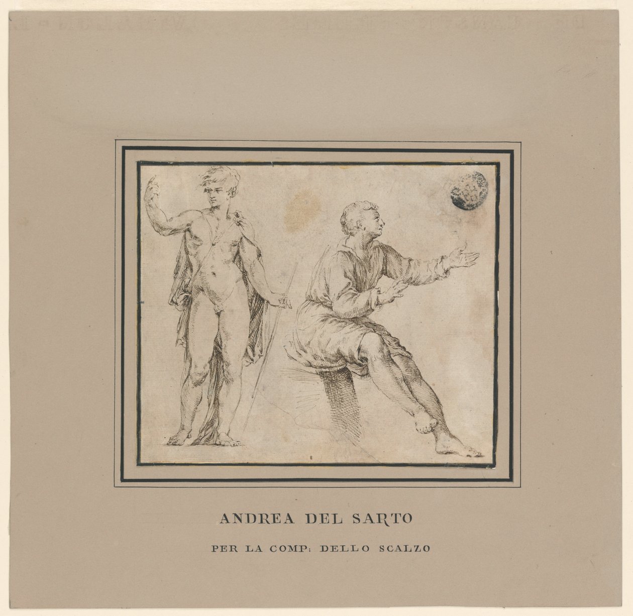 Skisser av en naken figur i klassisk positur og en sittende figur av Andrea del Sarto