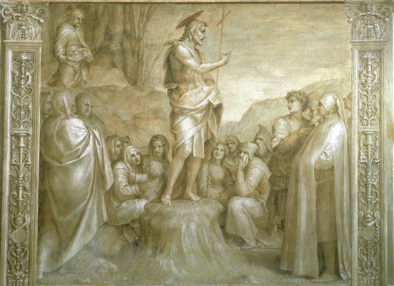 Stories of St John av Andrea del Sarto (1486-1530), freskomaleri, Detalj, Cloister of Scalzo, Firenze av Andrea del Sarto