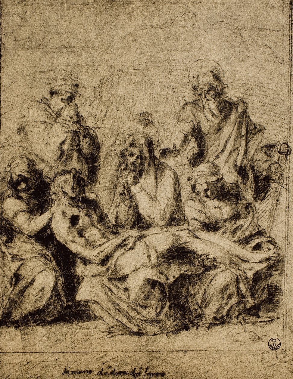 Study for the Deposition, tegning av Andrea del Sarto. Cabinet of Drawings and Prints, Uffizi Gallery, Firenze av Andrea del Sarto