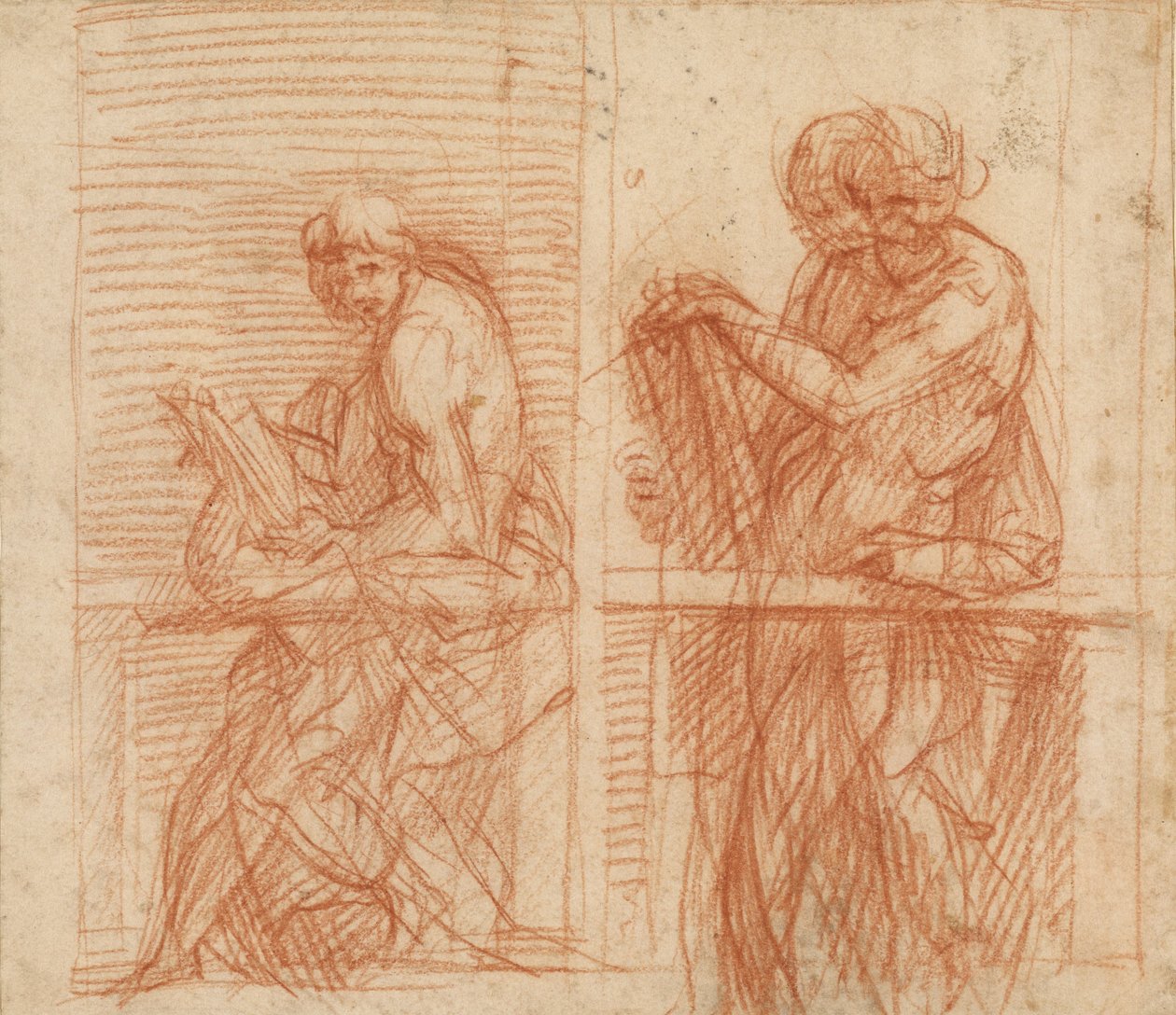 Studie av figurer bak en balustrade (recto); Studie av figurer bak en balustrade (verso) av Andrea del Sarto